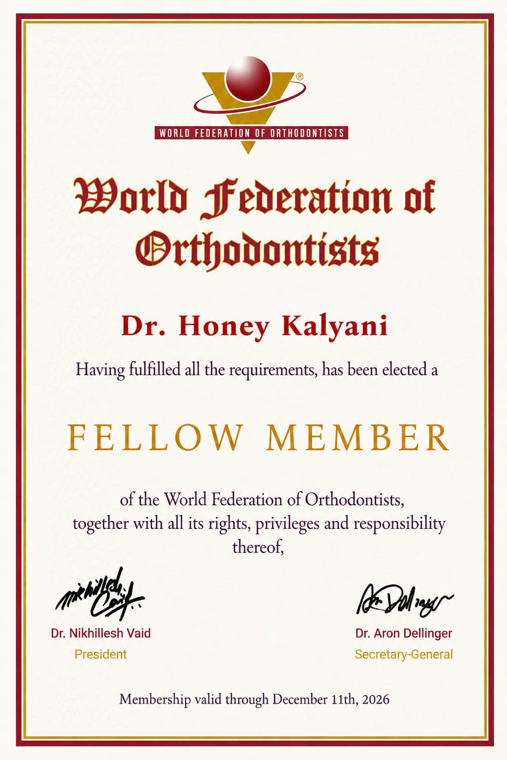 World Federation Fellow Membership Certificate